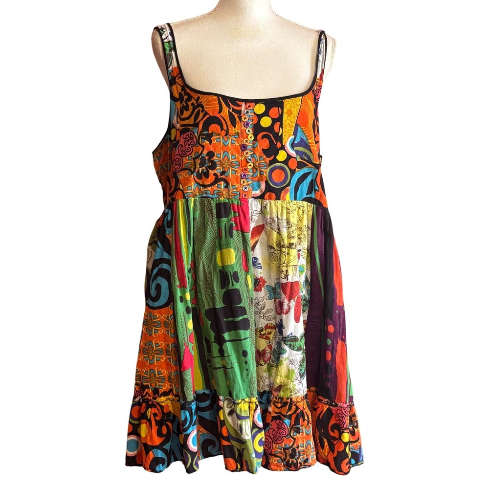 Joe Browns Patchwork Cotton Sun Dress Boho Psychedelic Maximalist Eclectic Artsy